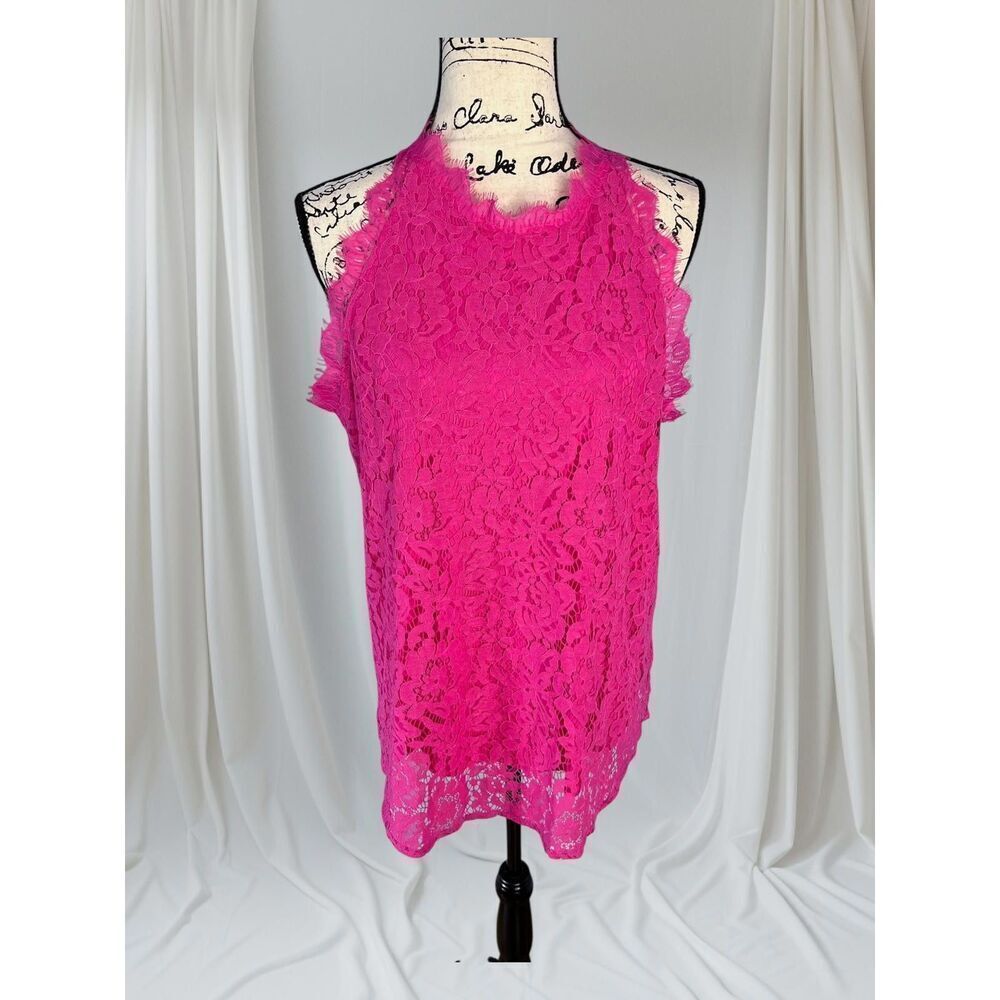 Halife Women's Size XL Hot Pink Party Lace Overlay Halter Neck Top NWT